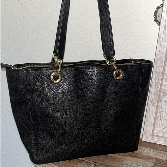 Coach Black Leather Tote with Signature Logo - Picture 4 of 12